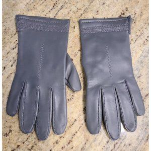 New?? Vintage Size L Faux Leather Vinyl Gray knit Lined 9" Gloves